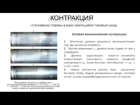 КОНТРАКЦИЯ Фотография разряда в диффузном и контрагированном режимах. р = 0,5