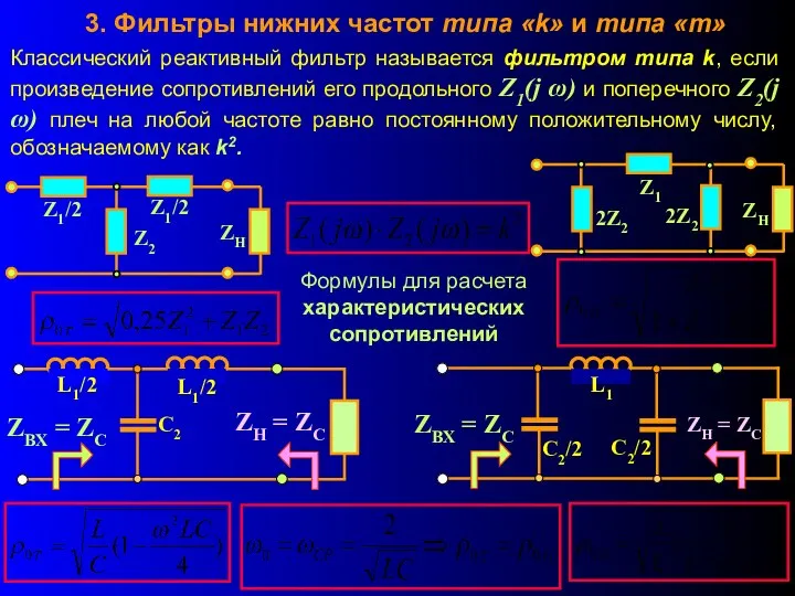 3. Фильтры нижних частот типа «k» и типа «m» Классический реактивный