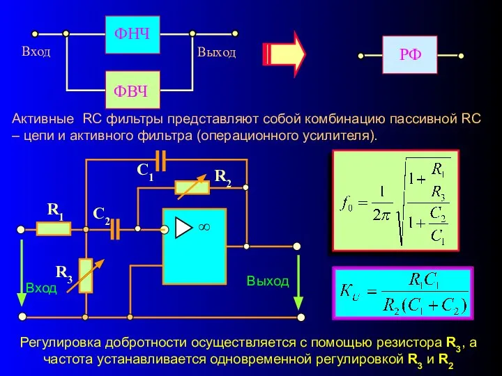 Активные RC фильтры представляют собой комбинацию пассивной RC – цепи и