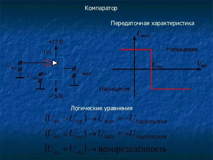 Компаратор Передаточная характеристика Логические уравнения