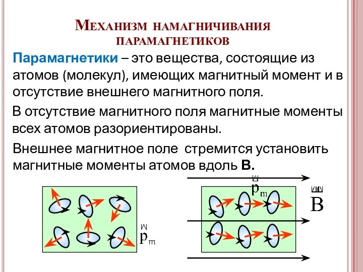 В отсутствие магнитного поля магнитные моменты всех атомов разориентированы. Внешнее магнитное