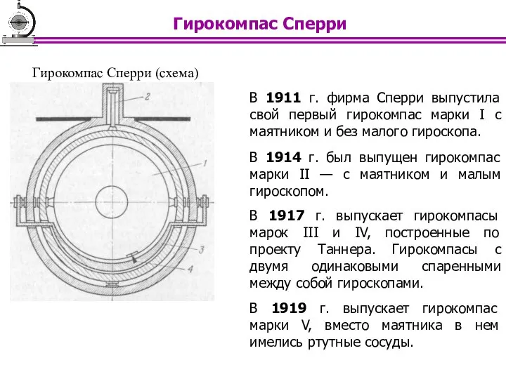 В 1911 г. фирма Сперри выпустила свой первый гирокомпас марки I