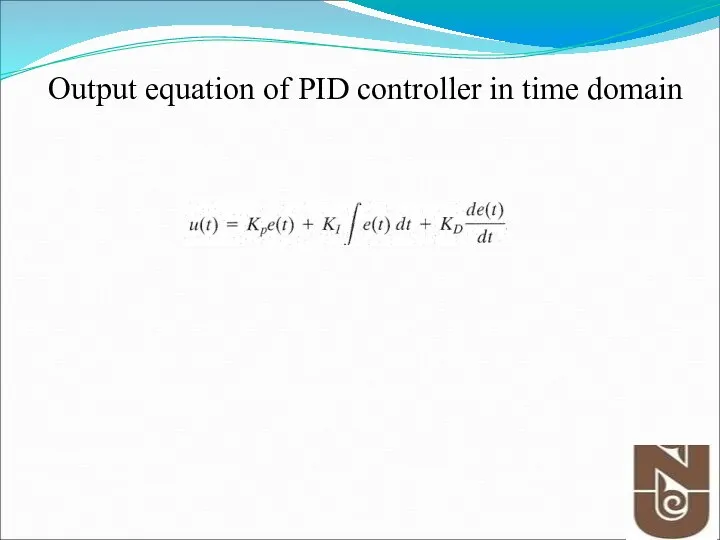 Output equation of PID controller in time domain