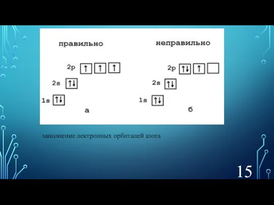 заполнение лектронных орбиталей азота