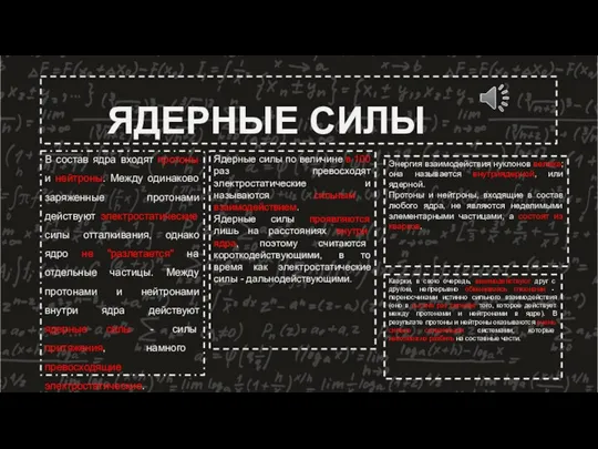 ЯДЕРНЫЕ СИЛЫ В состав ядра входят протоны и нейтроны. Между одинаково