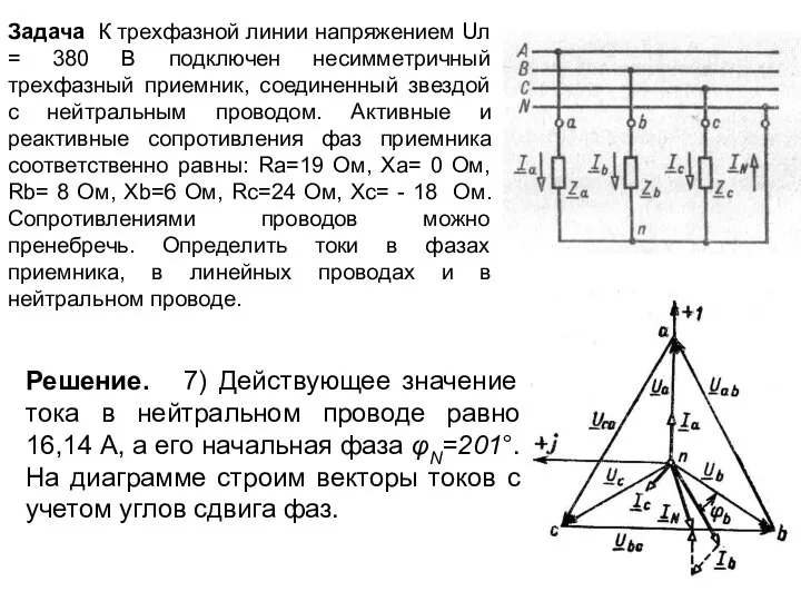 Задача К трехфазной линии напряжением Uл = 380 В подключен несимметричный