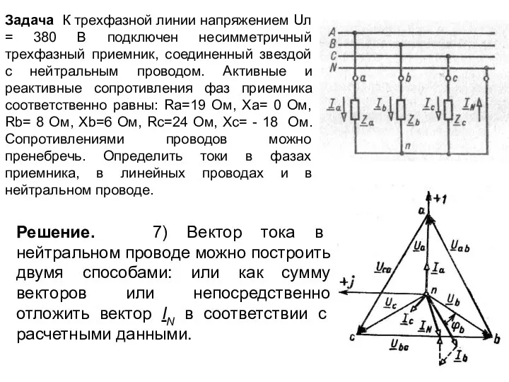 Задача К трехфазной линии напряжением Uл = 380 В подключен несимметричный