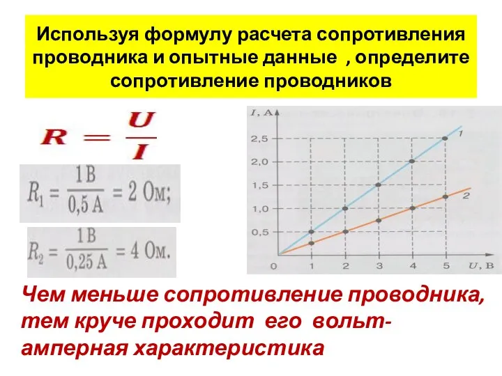 Используя формулу расчета сопротивления проводника и опытные данные , определите сопротивление