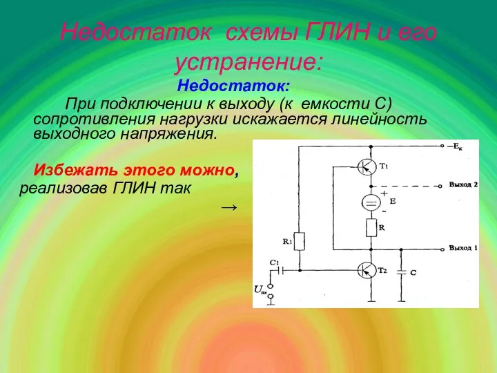 Недостаток схемы ГЛИН и его устранение: Недостаток: При подключении к выходу