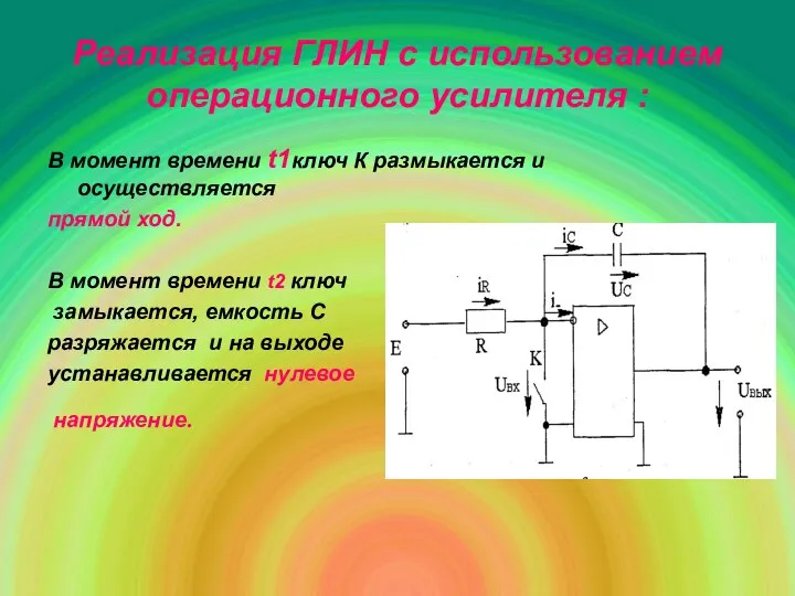 Реализация ГЛИН с использованием операционного усилителя : В момент времени t1ключ