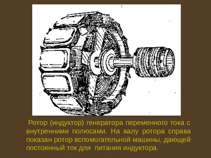 Ротор (индуктор) генератора переменного тока с внутренними полюсами. На валу ротора