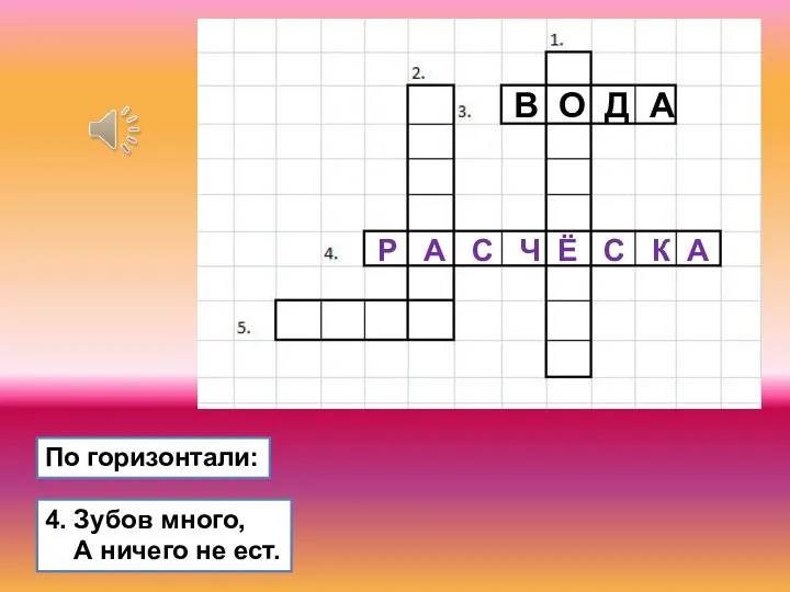 4. Зубов много, А ничего не ест. В О Д А