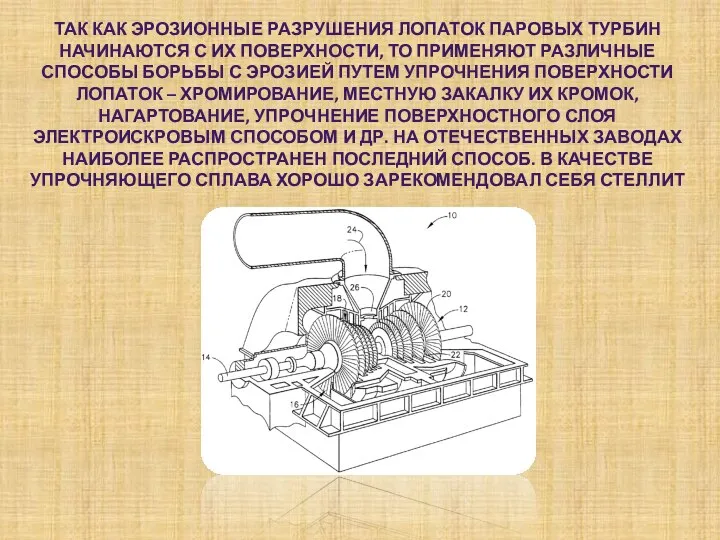 ТАК КАК ЭРОЗИОННЫЕ РАЗРУШЕНИЯ ЛОПАТОК ПАРОВЫХ ТУРБИН НАЧИНАЮТСЯ С ИХ ПОВЕРХНОСТИ,