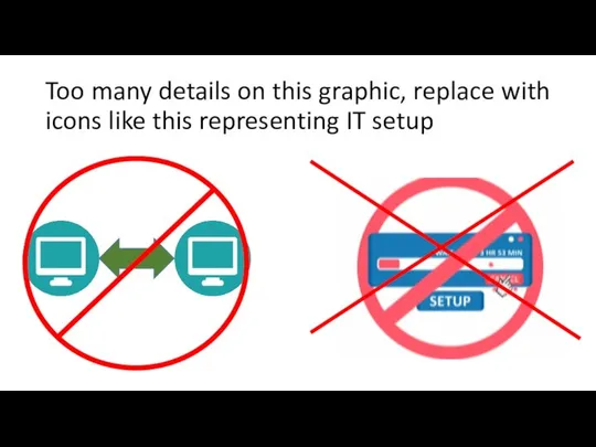 Too many details on this graphic, replace with icons like this representing IT setup