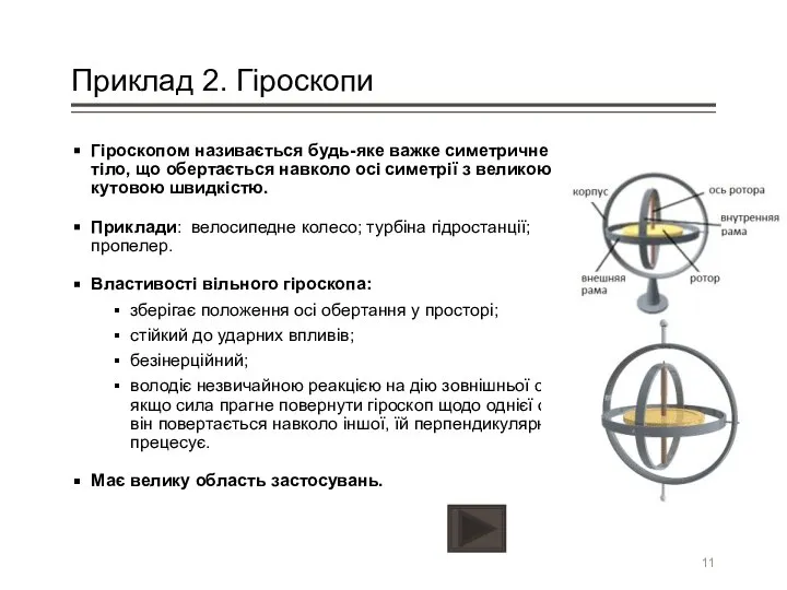 Приклад 2. Гіроскопи Гіроскопом називається будь-яке важке симетричне тіло, що обертається