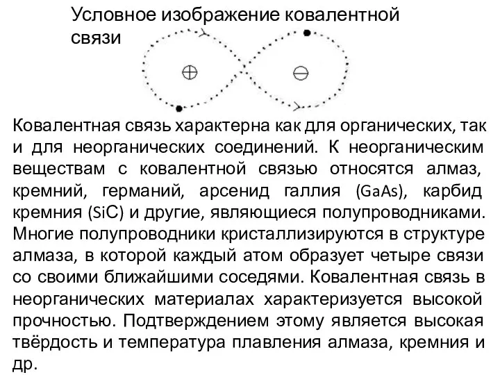 Условное изображение ковалентной связи Ковалентная связь характерна как для органических, так