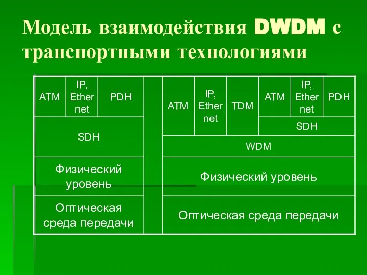 Модель взаимодействия DWDM с транспортными технологиями