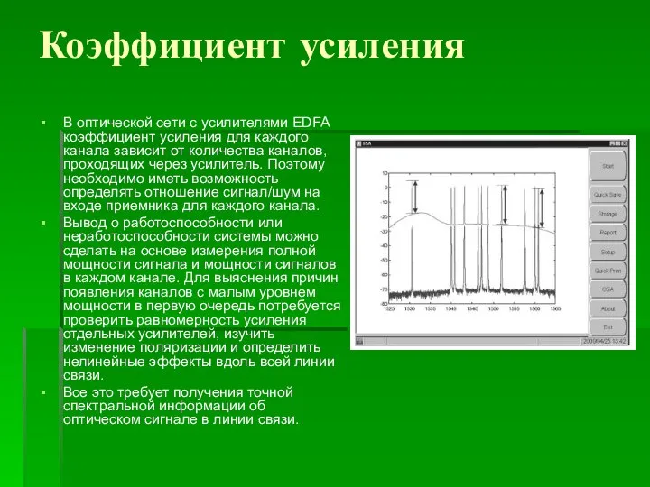 Коэффициент усиления В оптической сети с усилителями EDFA коэффициент усиления для