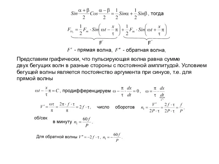 Представим графически, что пульсирующая волна равна сумме двух бегущих волн в