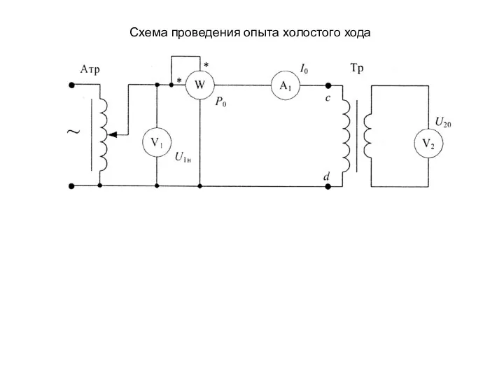 Схема проведения опыта холостого хода