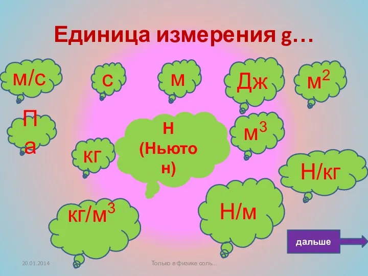 Единица измерения g… Па м3 Н/кг c м Дж м/c кг