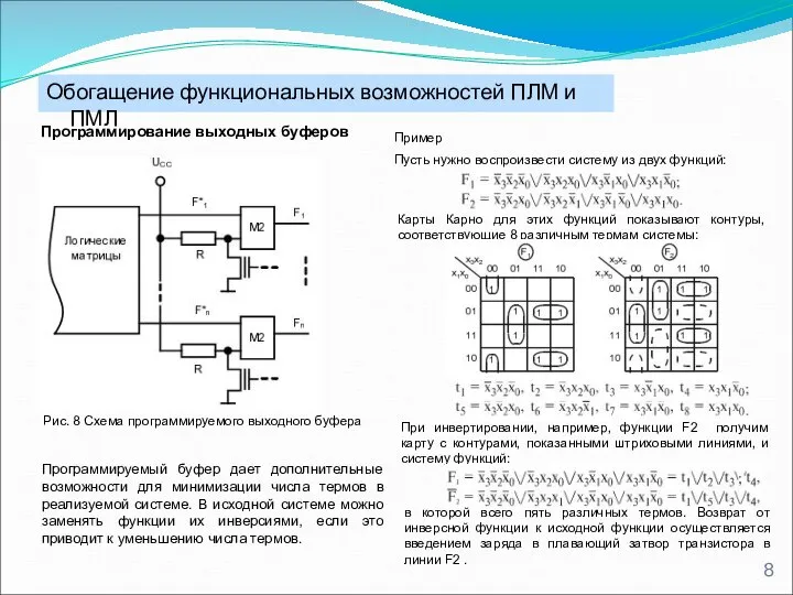 Обогащение функциональных возможностей ПЛМ и ПМЛ Программирование выходных буферов Рис. 8