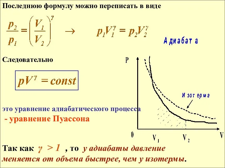Последнюю формулу можно переписать в виде Следовательно это уравнение адиабатического процесса