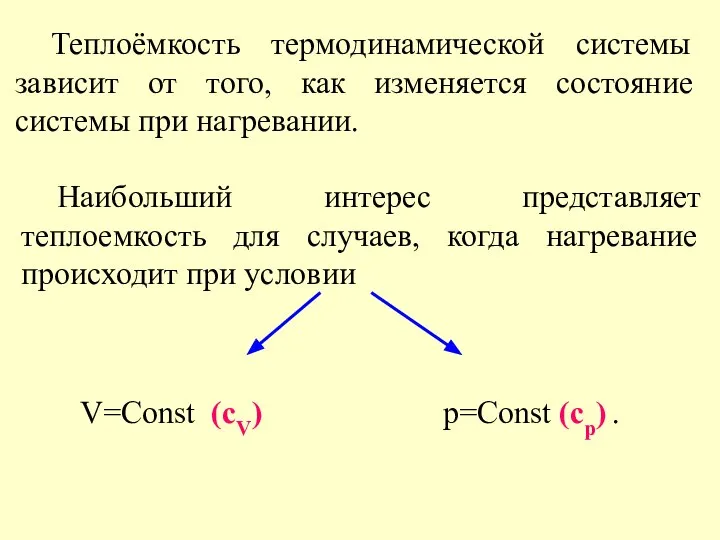 Теплоёмкость термодинамической системы зависит от того, как изменяется состояние системы при