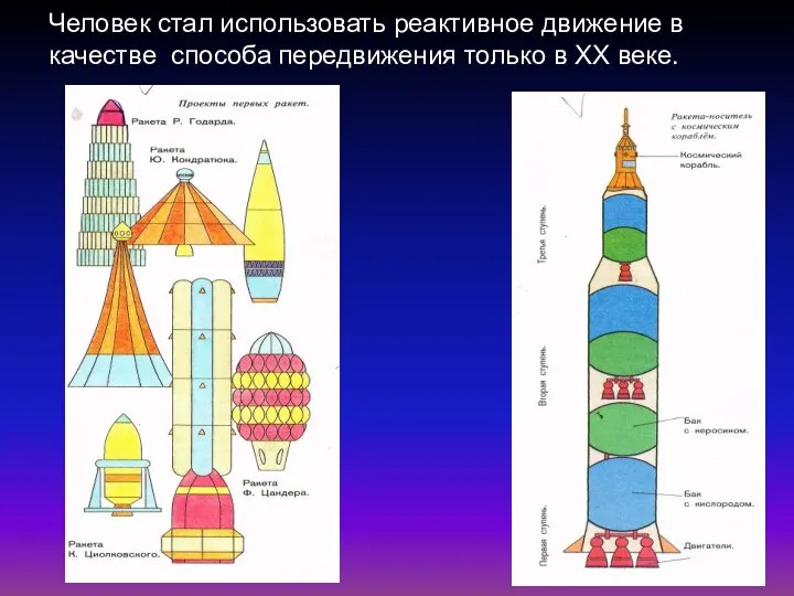 Человек стал использовать реактивное движение в качестве способа передвижения только в XX веке.