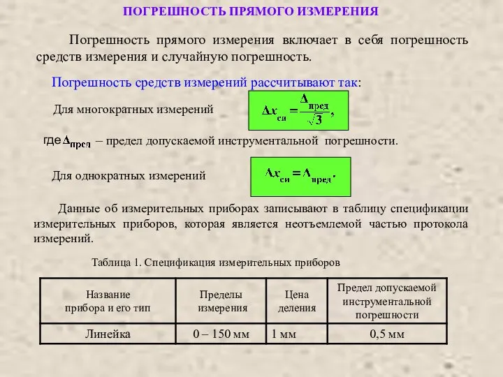 ПОГРЕШНОСТЬ ПРЯМОГО ИЗМЕРЕНИЯ где – предел допускаемой инструментальной погрешности. Погрешность средств