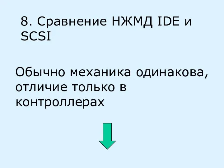 8. Сравнение НЖМД IDE и SCSI Обычно механика одинакова, отличие только в контроллерах