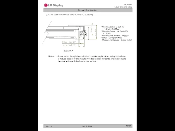 / 27 * Mounting Screw Length (A) = 1.5(Min) /1.8(Max) *