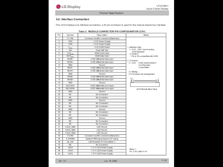 / 27 3-2. Interface Connection Table 3. MODULE CONNECTOR PIN CONFIGURATION