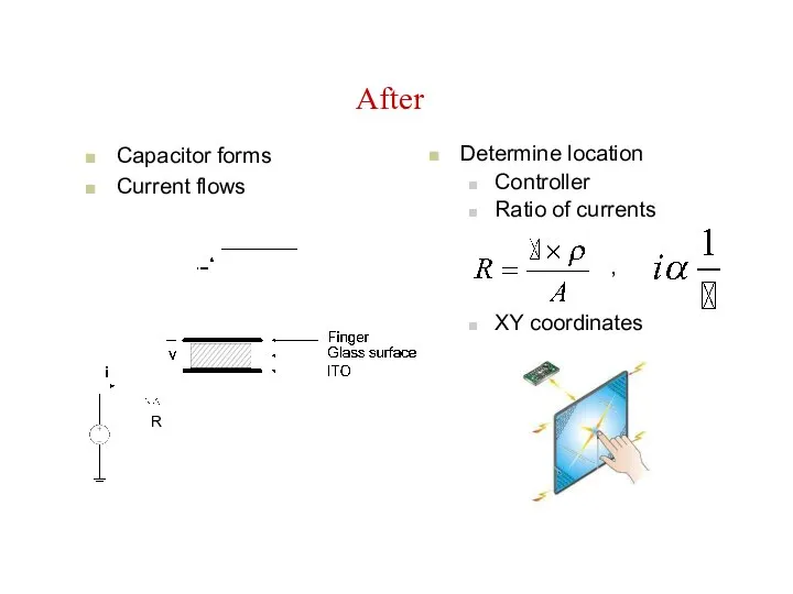 After Capacitor forms Current flows Determine location Controller Ratio of currents , XY coordinates R
