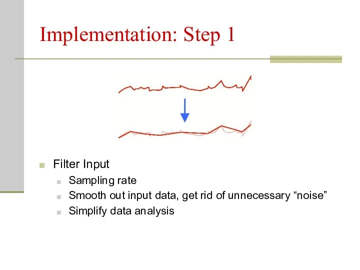 Implementation: Step 1 Filter Input Sampling rate Smooth out input data,