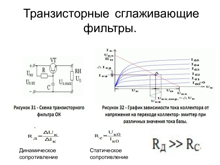 Транзисторные сглаживающие фильтры. Динамическое сопротивление Статическое сопротивление