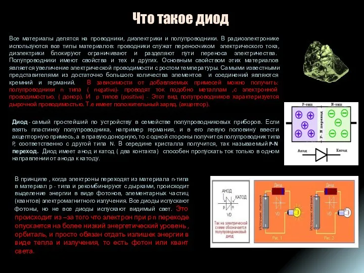 Что такое диод Все материалы делятся на проводники, диэлектрики и полупроводники.