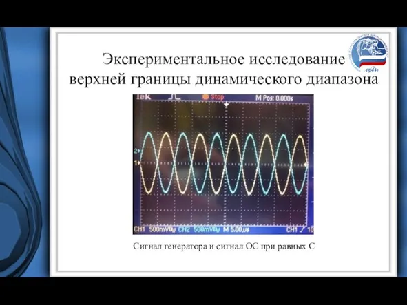 Экспериментальное исследование верхней границы динамического диапазона Сигнал генератора и сигнал ОС при равных С