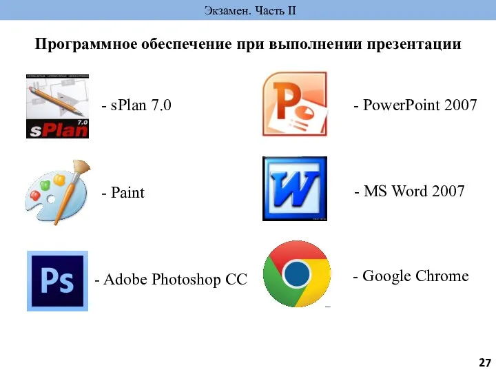 Программное обеспечение при выполнении презентации Экзамен. Часть II - sPlan 7.0