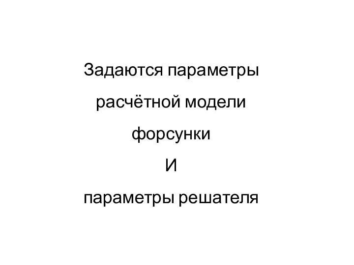 Задаются параметры расчётной модели форсунки И параметры решателя