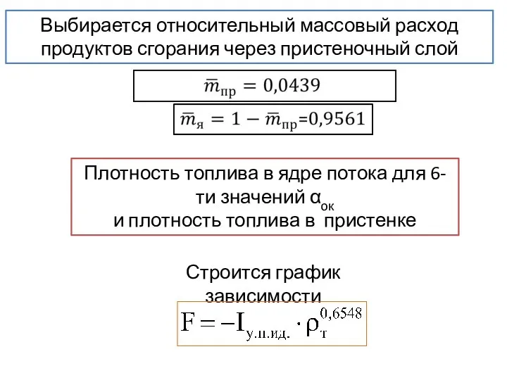 Выбирается относительный массовый расход продуктов сгорания через пристеночный слой Плотность топлива