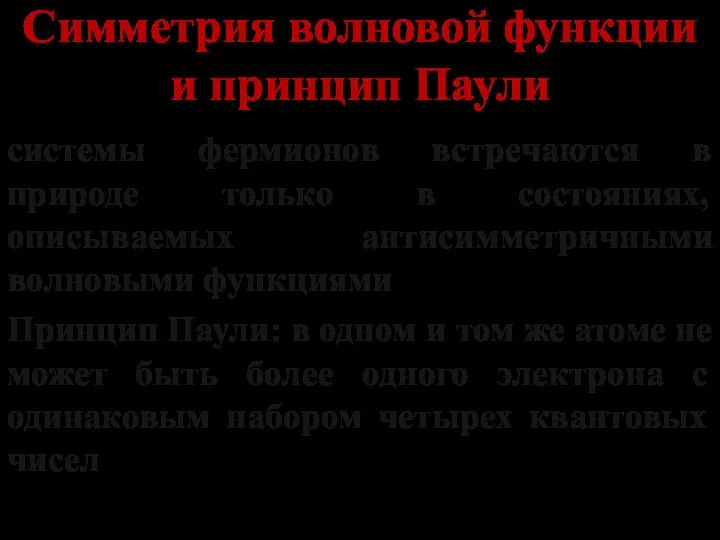 Симметрия волновой функции и принцип Паули системы фермионов встречаются в природе