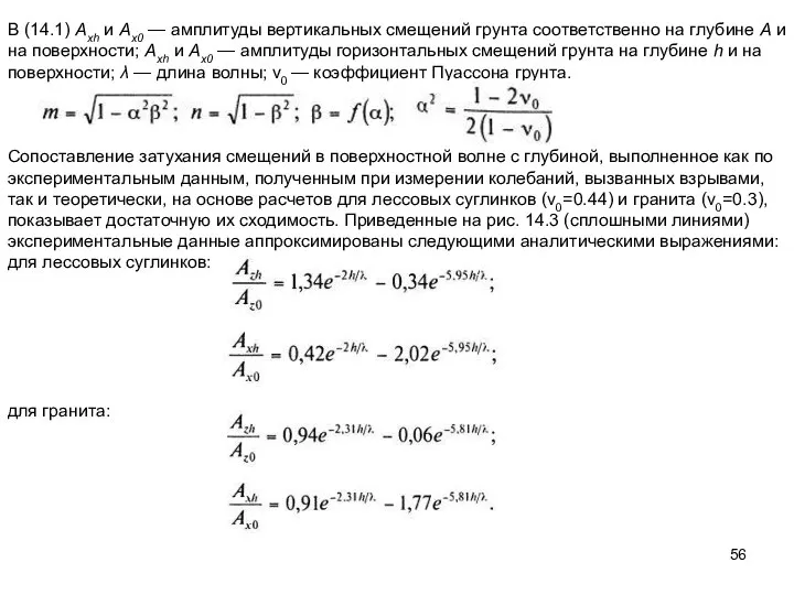 В (14.1) Axh и Аx0 — амплитуды вертикальных смещений грунта соответственно