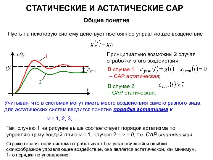 СТАТИЧЕСКИЕ И АСТАТИЧЕСКИЕ САР Общие понятия Пусть на некоторую систему действует