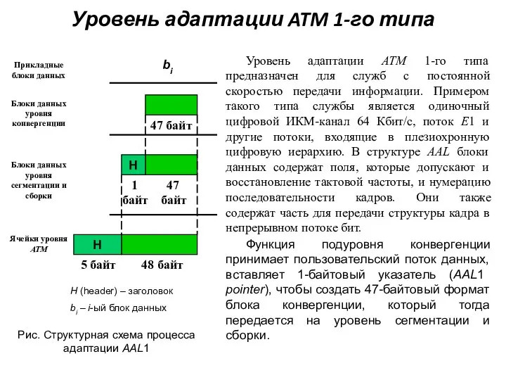 Уровень адаптации ATM 1-го типа Уровень адаптации ATM 1-го типа предназначен