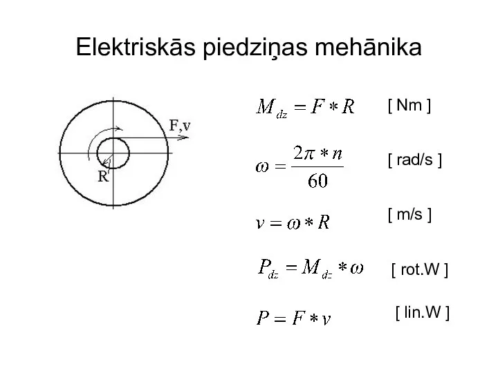 Elektriskās piedziņas mehānika [ Nm ] [ rad/s ] [ m/s