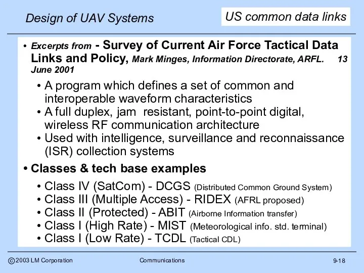 9-18 US common data links Excerpts from - Survey of Current