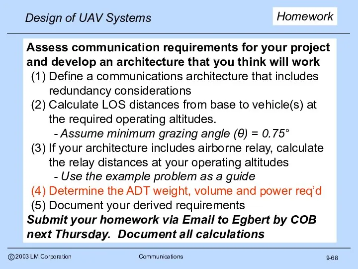 9-68 Homework Assess communication requirements for your project and develop an