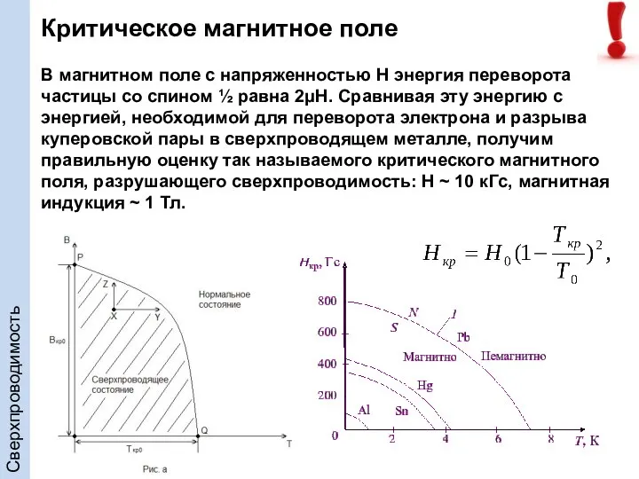 Критическое магнитное поле В магнитном поле с напряженностью Н энергия переворота