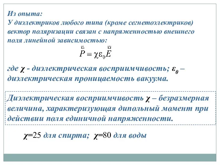 Из опыта: У диэлектриков любого типа (кроме сегнетоэлектриков) вектор поляризации связан